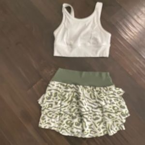 Offline by Aerie. Medium White Sports Top. Medium Green Skort.